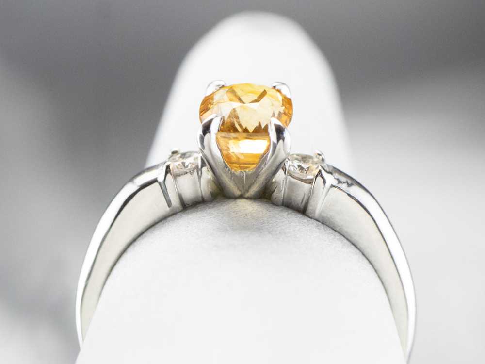 Yellow Sapphire Platinum and Diamond Ring - image 8