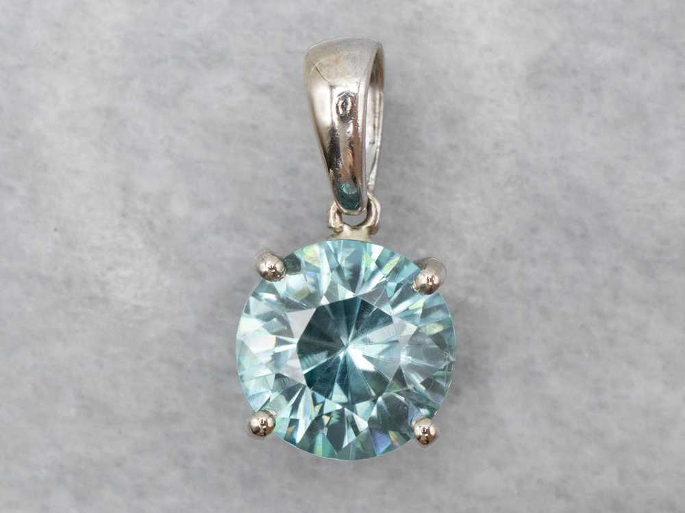 Simple Blue Zircon Solitaire Pendant in 14K White… - image 1