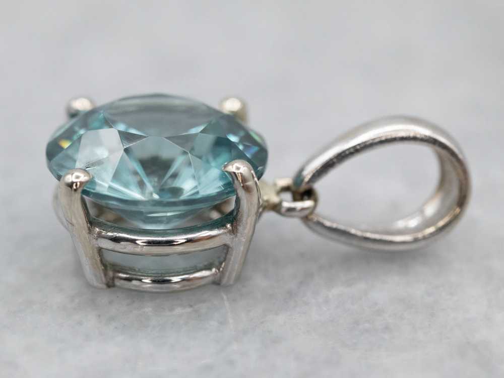 Simple Blue Zircon Solitaire Pendant in 14K White… - image 3