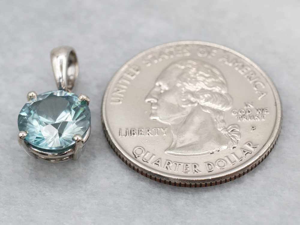 Simple Blue Zircon Solitaire Pendant in 14K White… - image 4