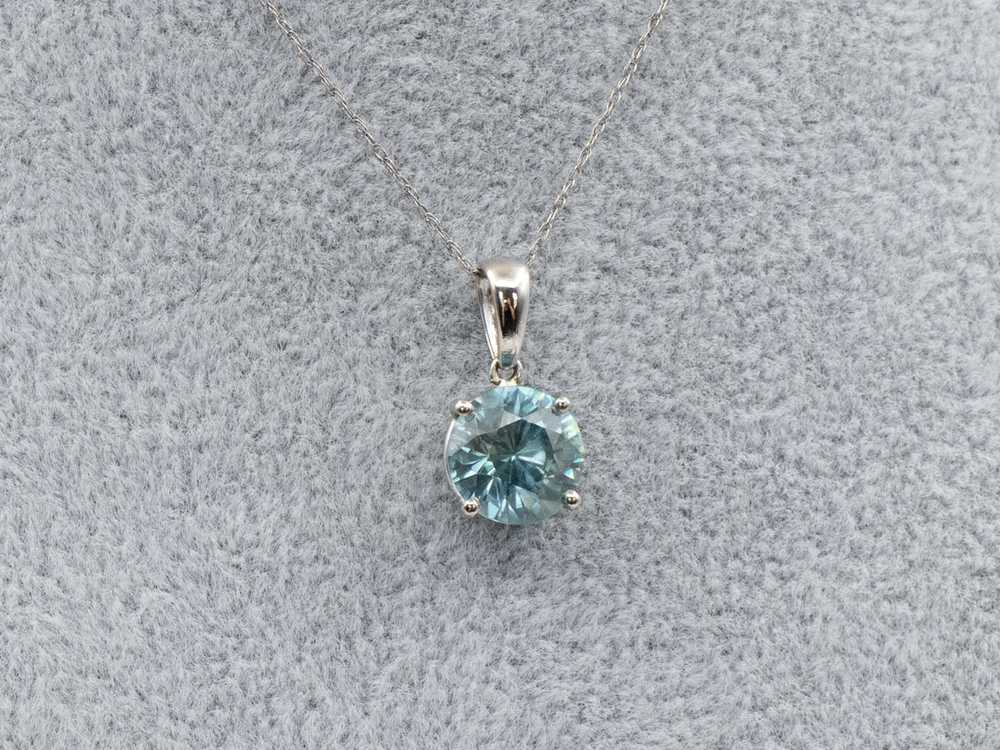 Simple Blue Zircon Solitaire Pendant in 14K White… - image 6