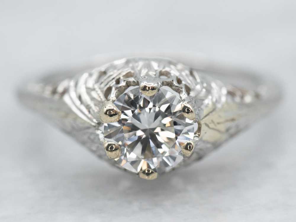 White Gold Art Deco Diamond Solitaire Engagement … - image 1