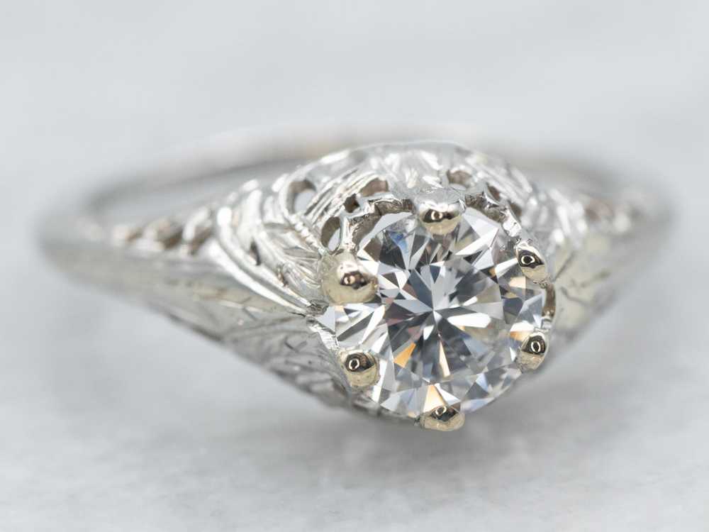 White Gold Art Deco Diamond Solitaire Engagement … - image 2