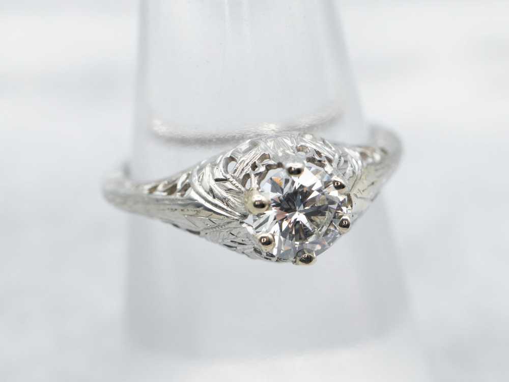 White Gold Art Deco Diamond Solitaire Engagement … - image 3