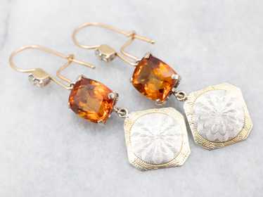 Two Tone Citrine Cufflink Conversion Drop Earring… - image 1