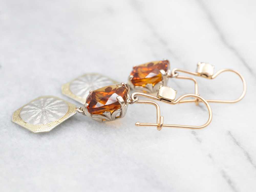 Two Tone Citrine Cufflink Conversion Drop Earring… - image 2