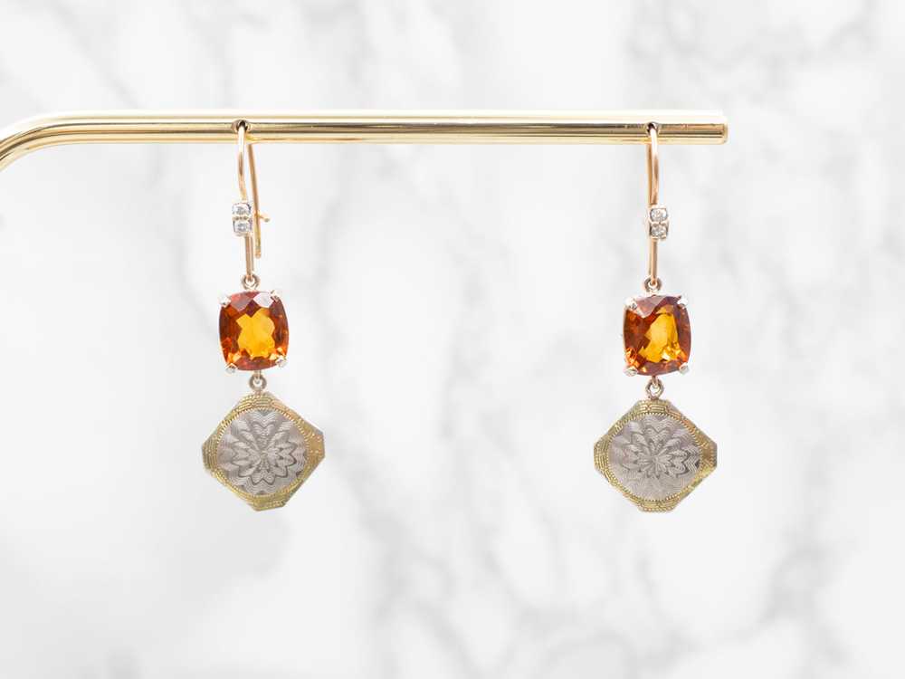 Two Tone Citrine Cufflink Conversion Drop Earring… - image 3