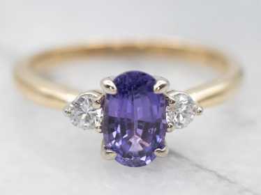 Vintage Purple Sapphire and Diamond Engagement Ri… - image 1