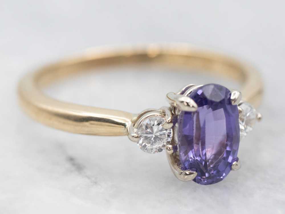 Vintage Purple Sapphire and Diamond Engagement Ri… - image 2