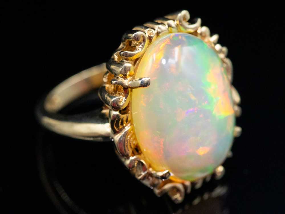 Yellow Gold Opal Solitaire Ring - image 1