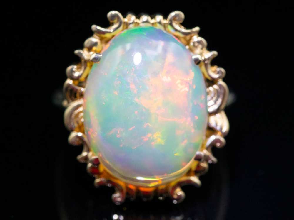 Yellow Gold Opal Solitaire Ring - image 2