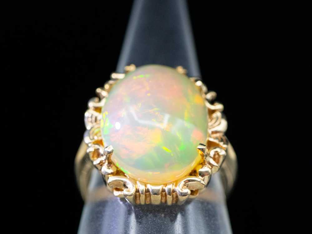 Yellow Gold Opal Solitaire Ring - image 3