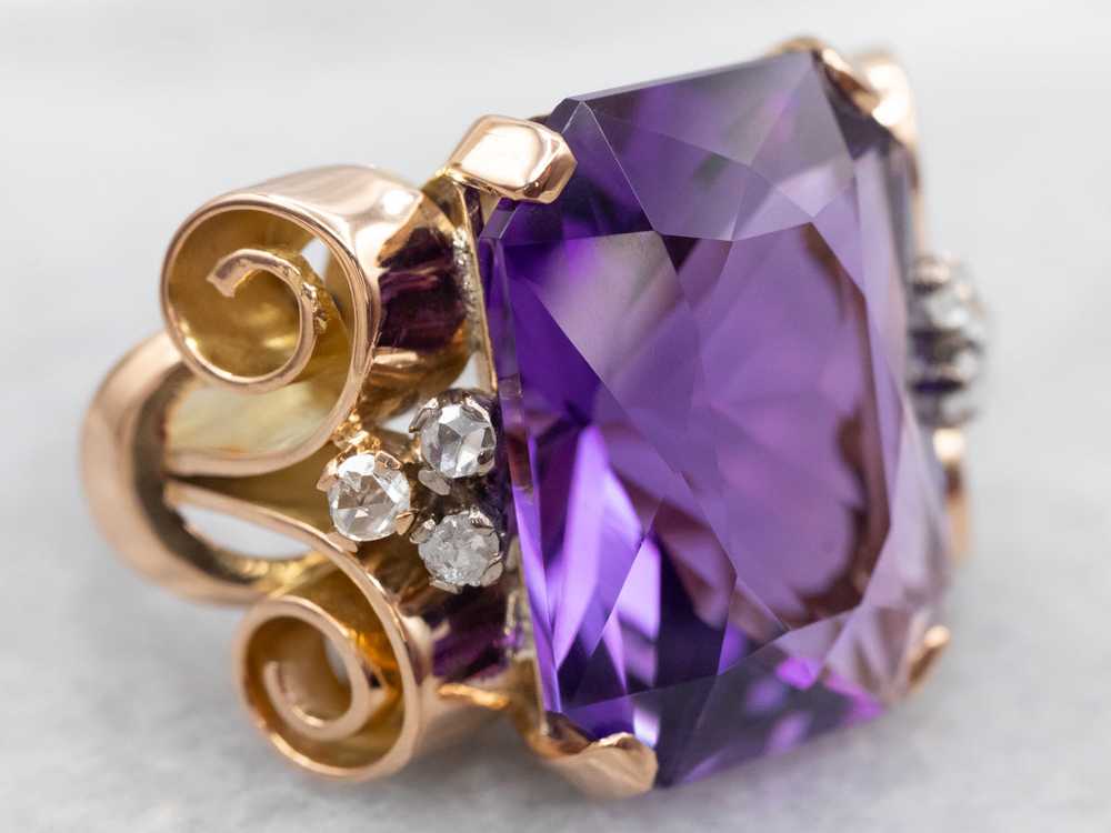 Yellow Gold Amethyst Ring with Diamond Accents - image 1