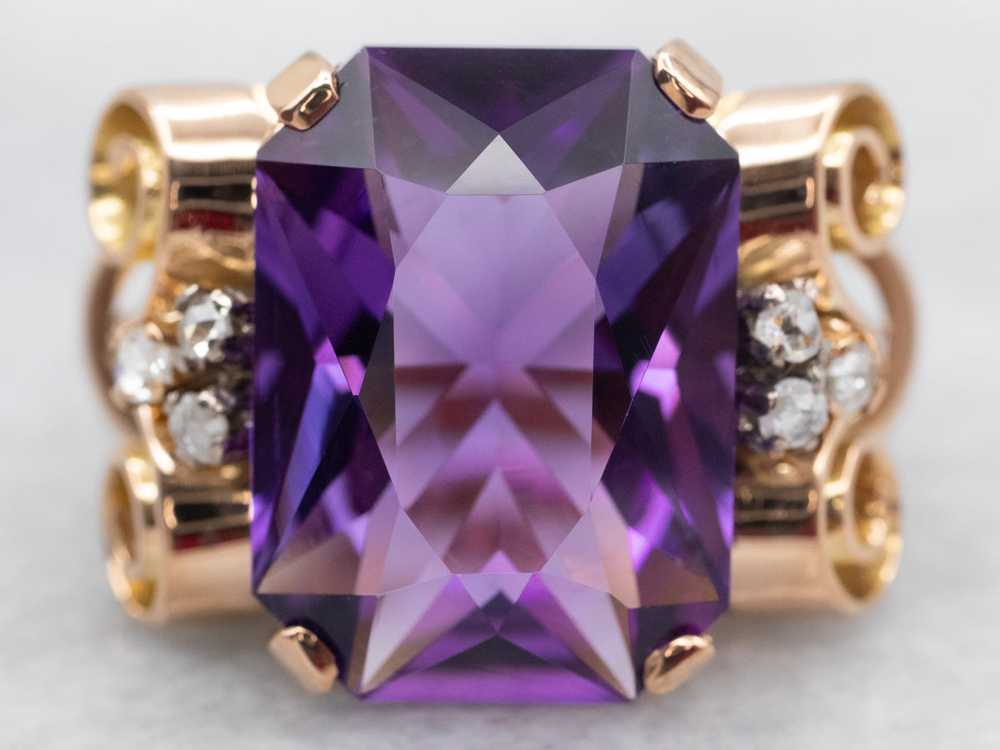 Yellow Gold Amethyst Ring with Diamond Accents - image 2