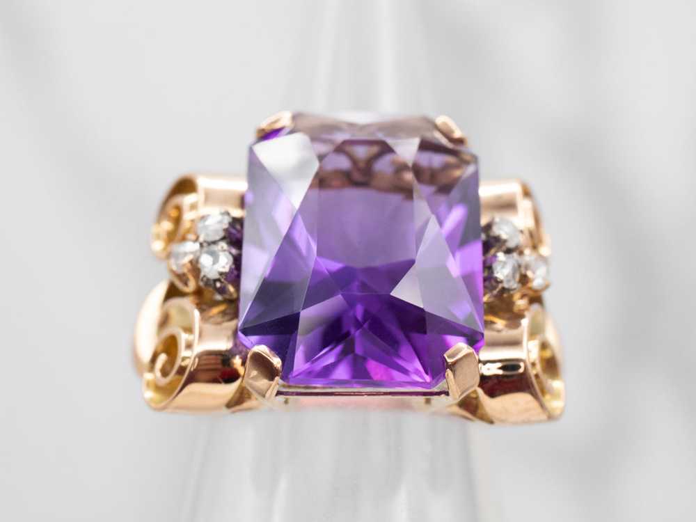 Yellow Gold Amethyst Ring with Diamond Accents - image 3