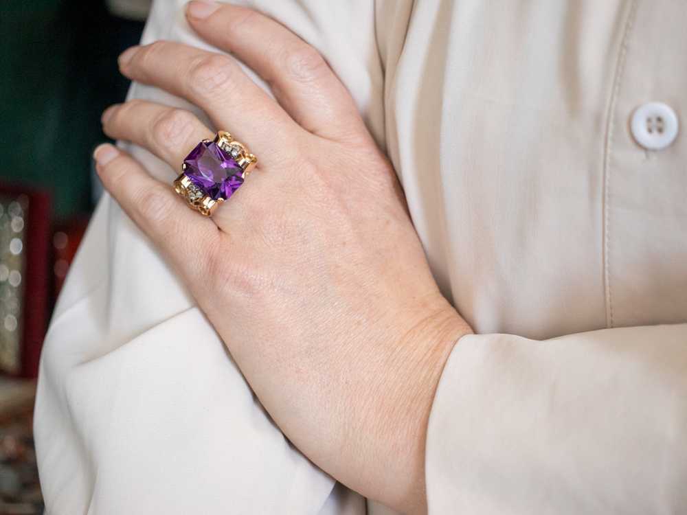 Yellow Gold Amethyst Ring with Diamond Accents - image 4