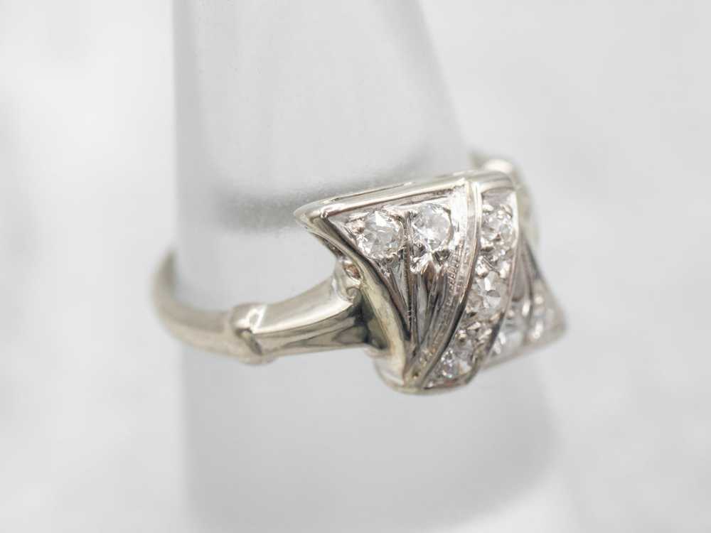 White Gold Old Mine Cut Diamond Ring - image 4