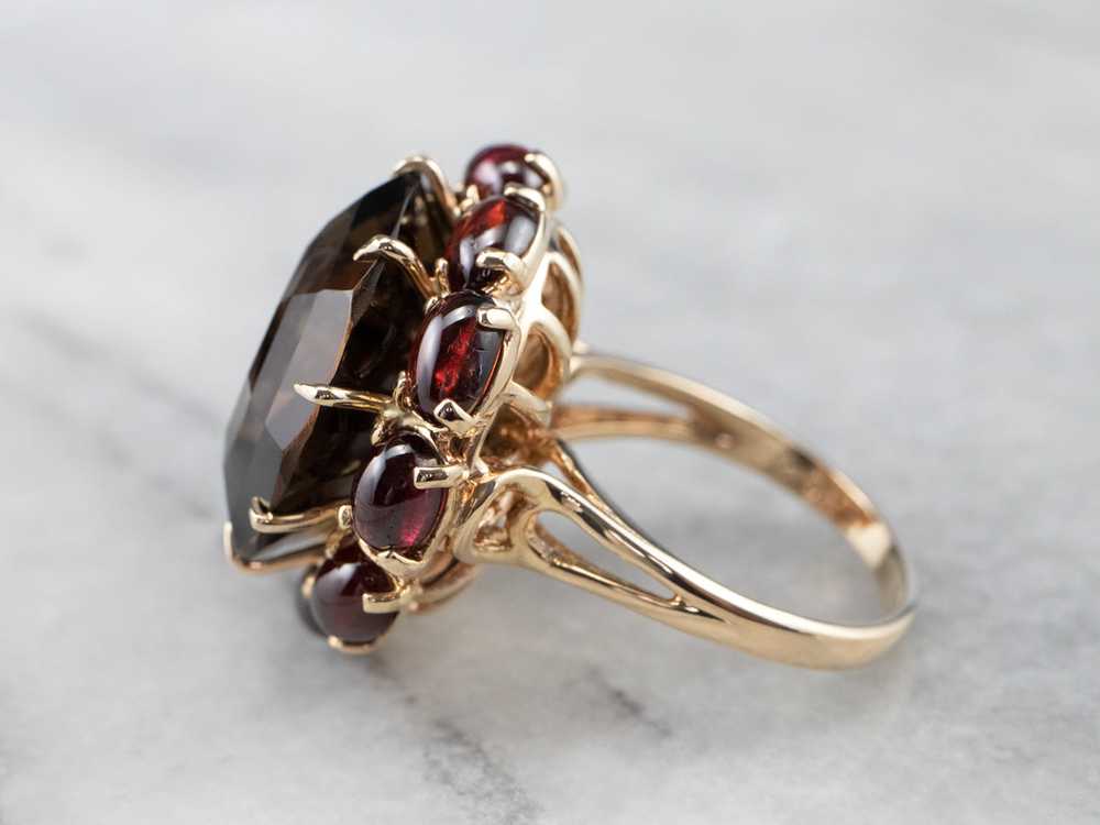 Smoky Quartz Garnet Halo Gold Cocktail Ring - image 4