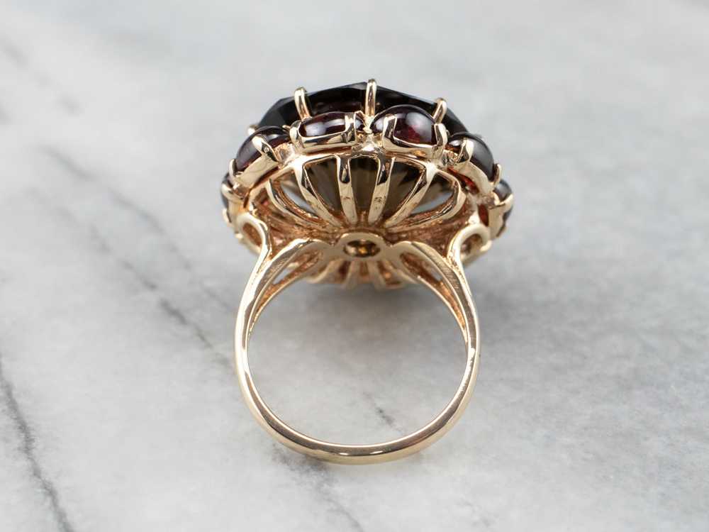 Smoky Quartz Garnet Halo Gold Cocktail Ring - image 5