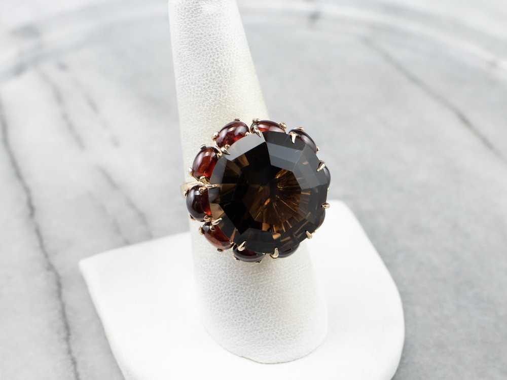 Smoky Quartz Garnet Halo Gold Cocktail Ring - image 7