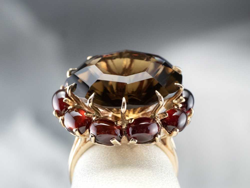 Smoky Quartz Garnet Halo Gold Cocktail Ring - image 8