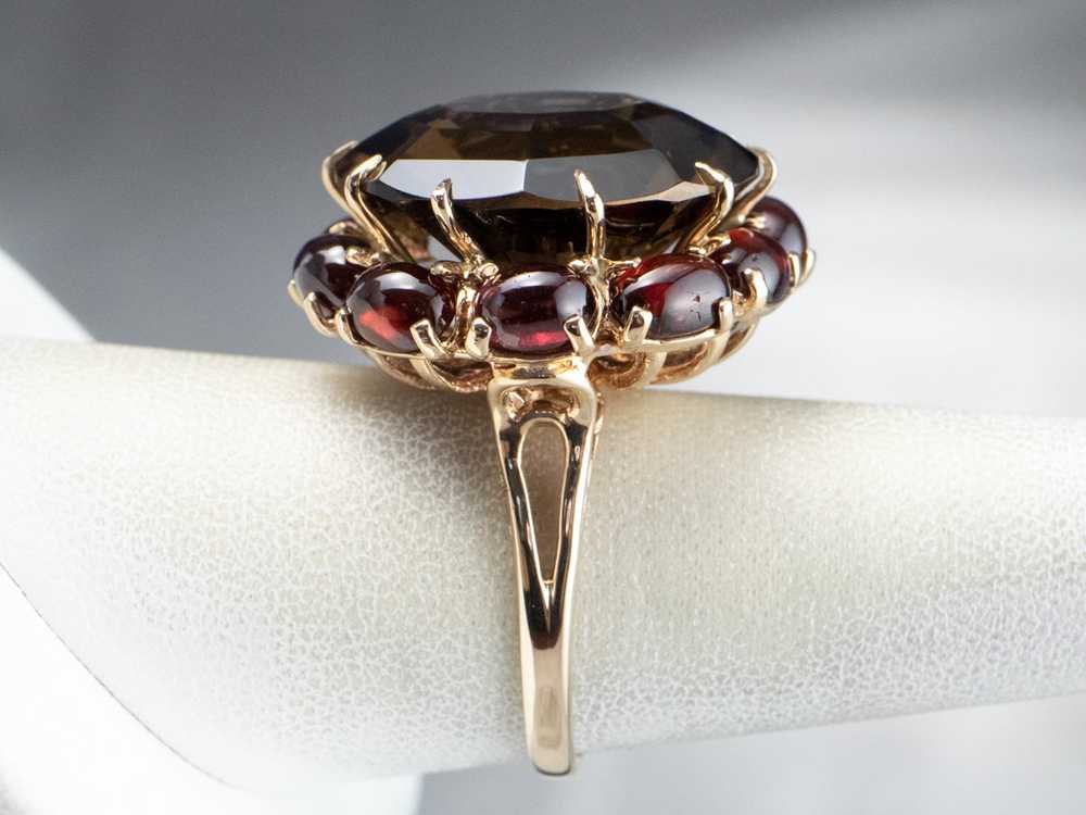 Smoky Quartz Garnet Halo Gold Cocktail Ring - image 9