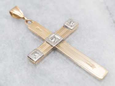 Retro Two Tone Gold Diamond Cross Pendant - image 1