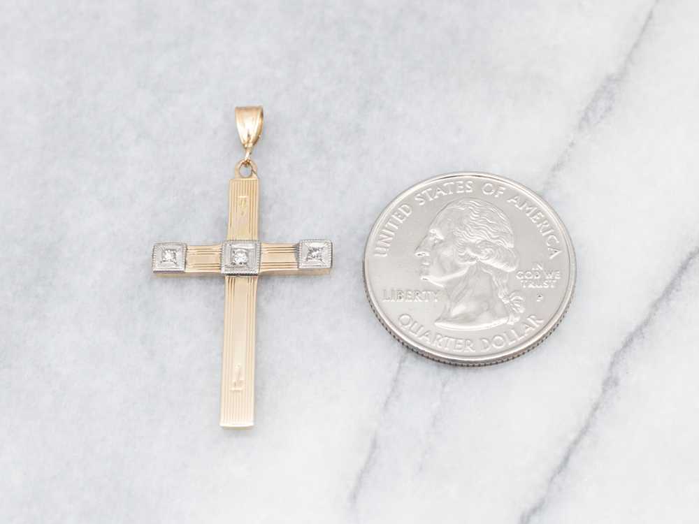 Retro Two Tone Gold Diamond Cross Pendant - image 2