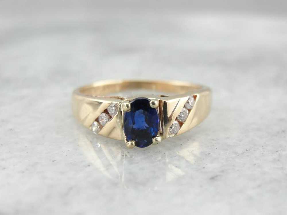 Deep Blue Sapphire and Diamond Ladies Ring - image 1