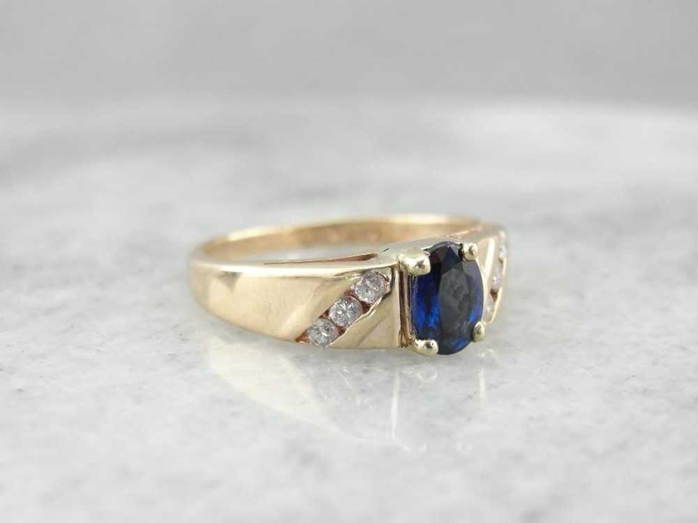 Deep Blue Sapphire and Diamond Ladies Ring - image 2