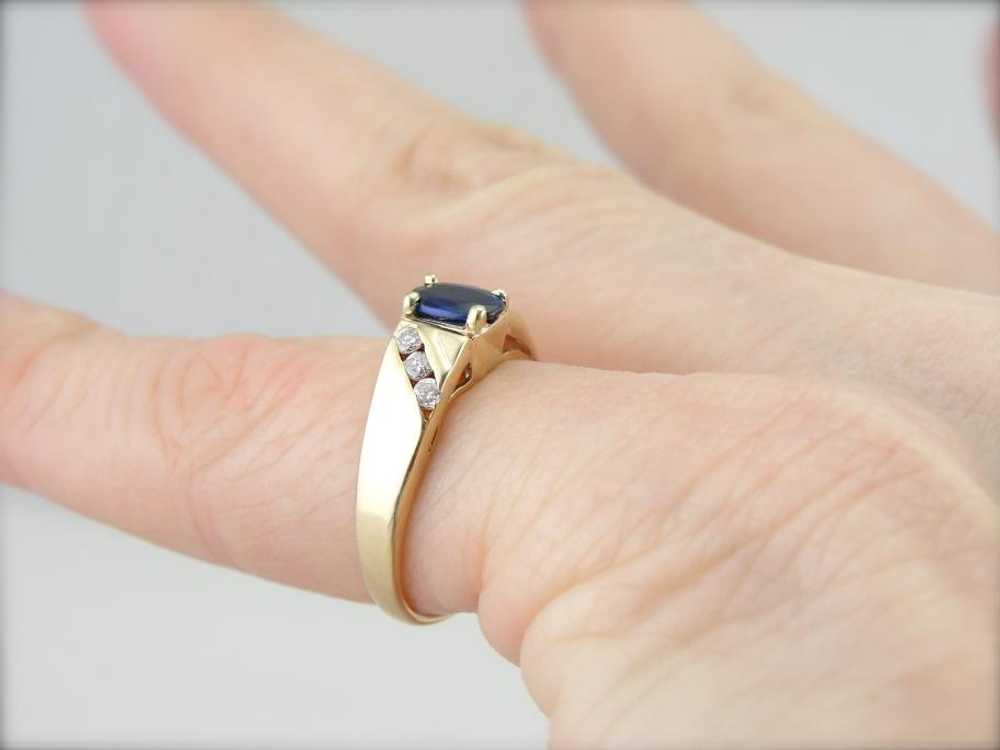 Deep Blue Sapphire and Diamond Ladies Ring - image 4