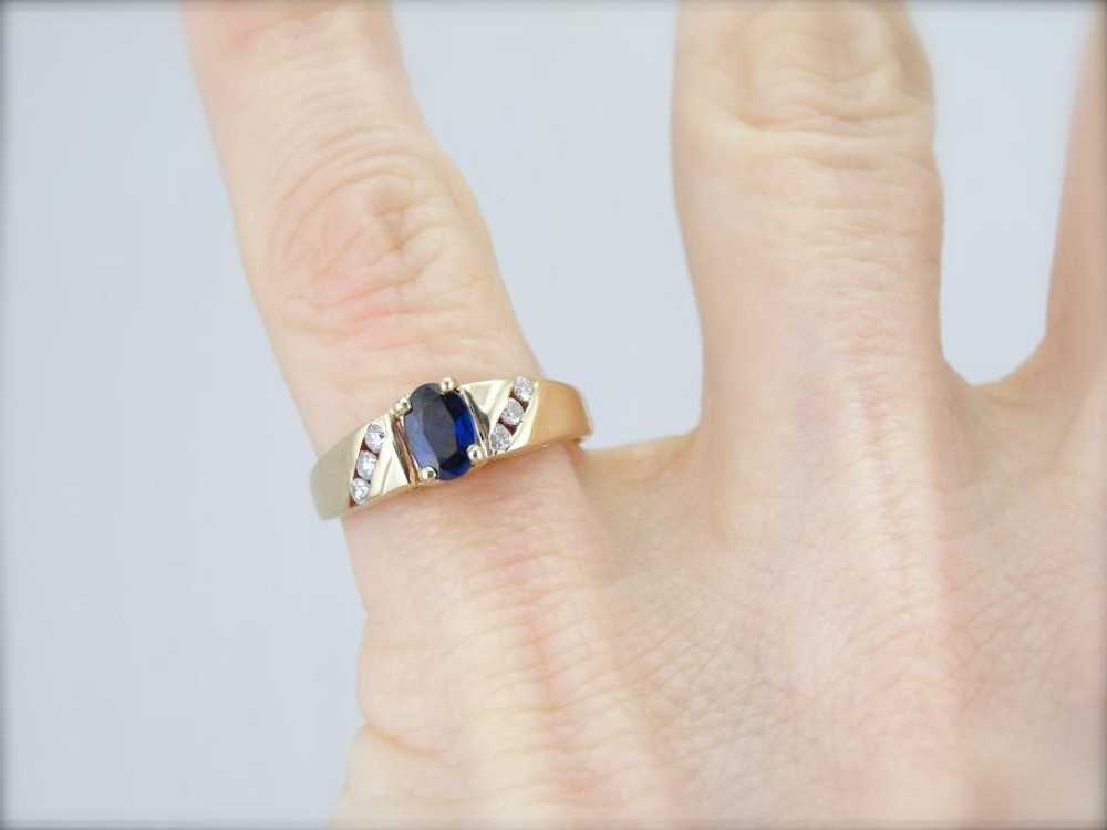 Deep Blue Sapphire and Diamond Ladies Ring - image 5