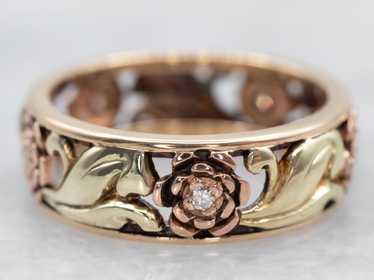 Yellow Gold and Rose Gold Diamond Floral Filigree… - image 1