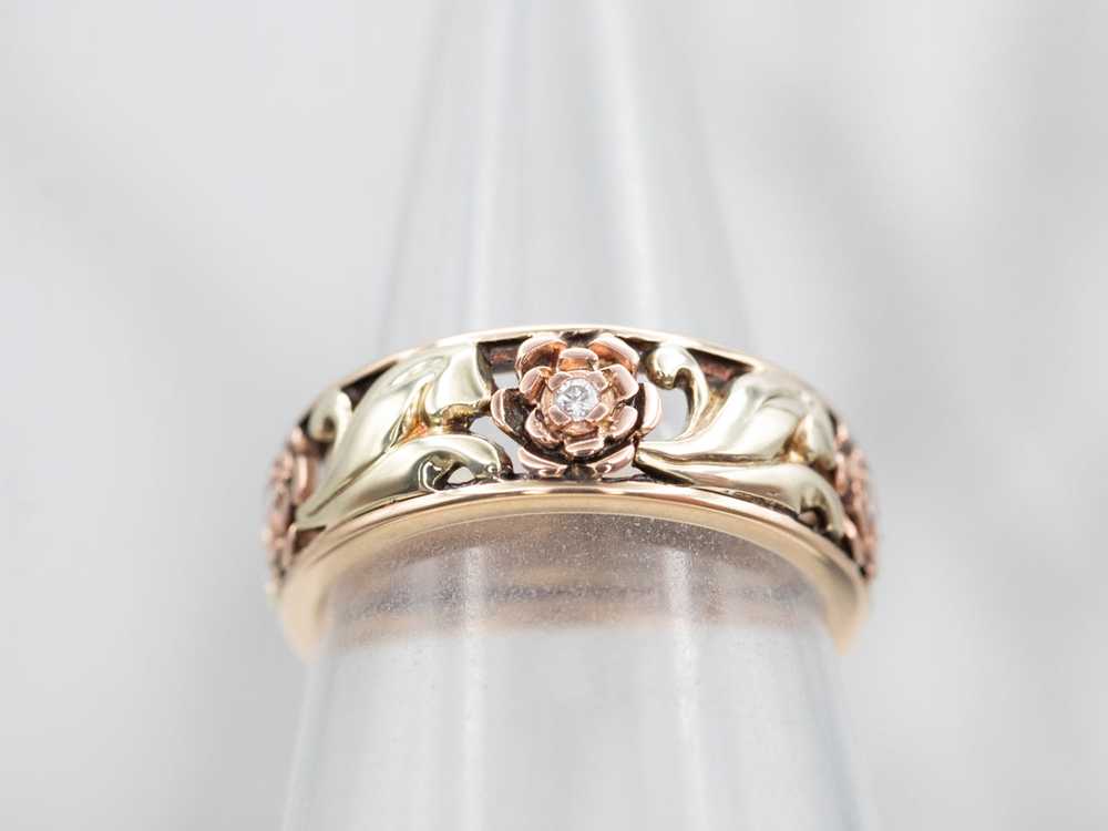 Yellow Gold and Rose Gold Diamond Floral Filigree… - image 4