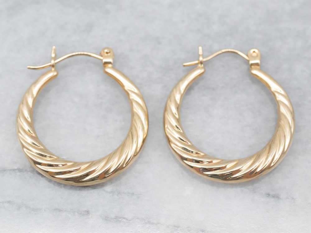 Yellow Gold Twisted Hoop Earrings - image 2