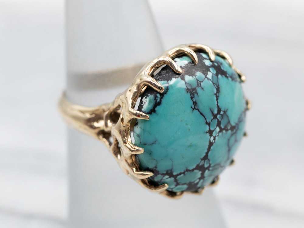 Yellow Gold Turquoise Cocktail Ring - image 3