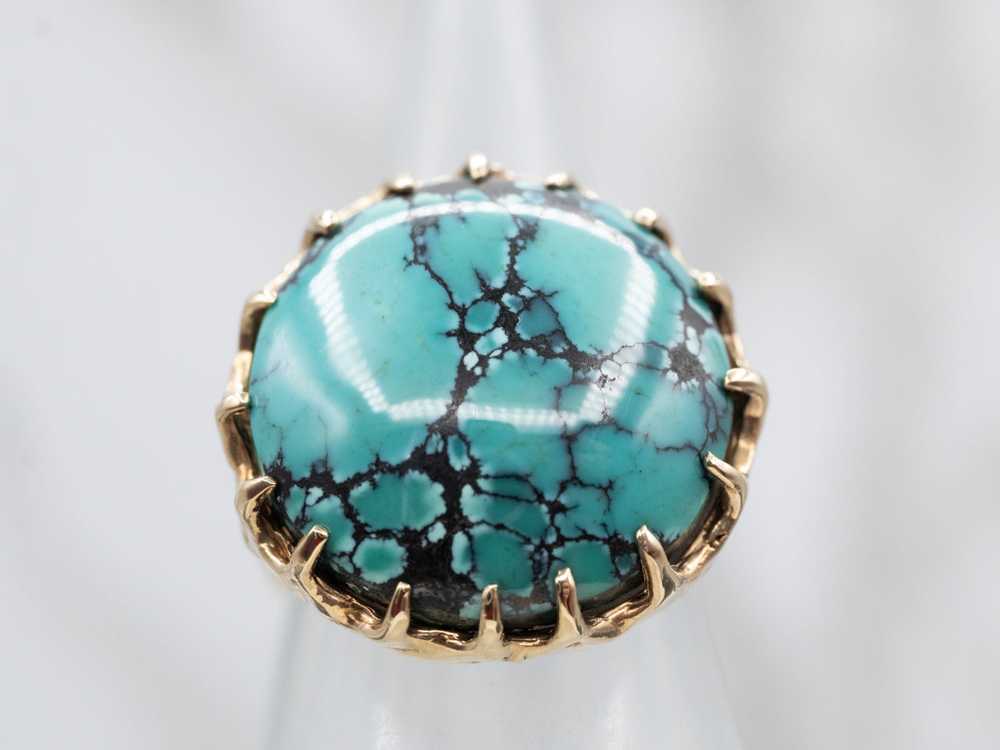 Yellow Gold Turquoise Cocktail Ring - image 4