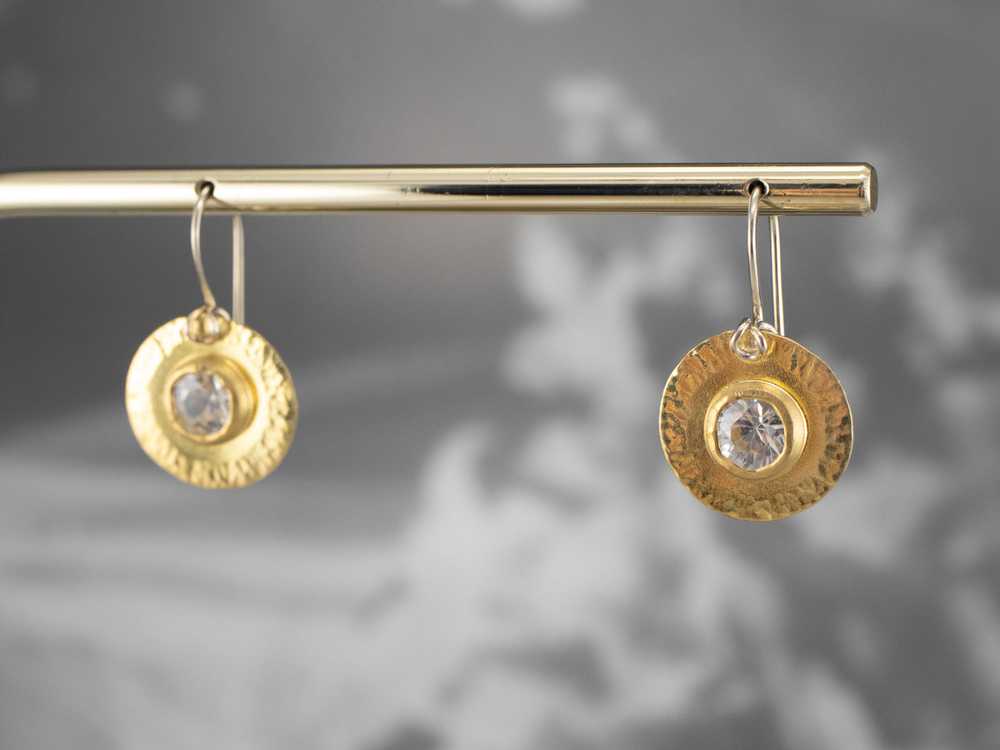 22K Gold White Zircon Drop Earrings - image 10