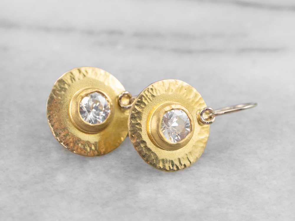 22K Gold White Zircon Drop Earrings - image 2