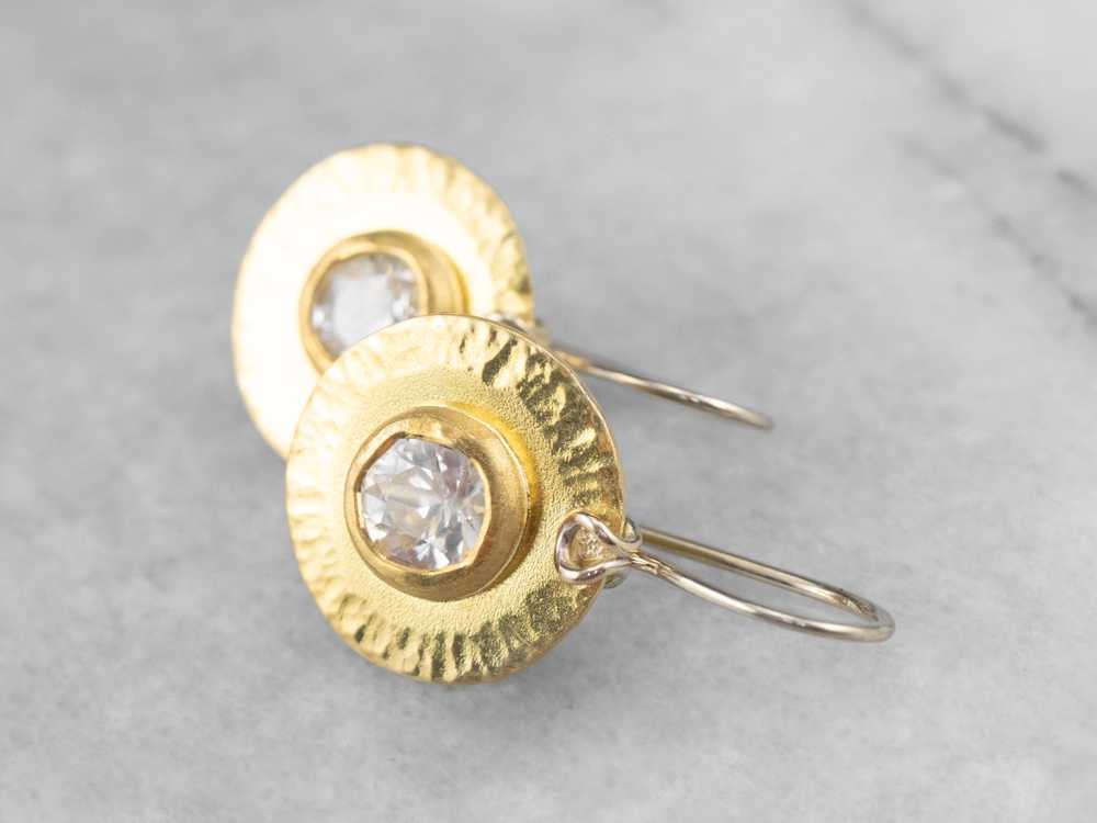 22K Gold White Zircon Drop Earrings - image 3