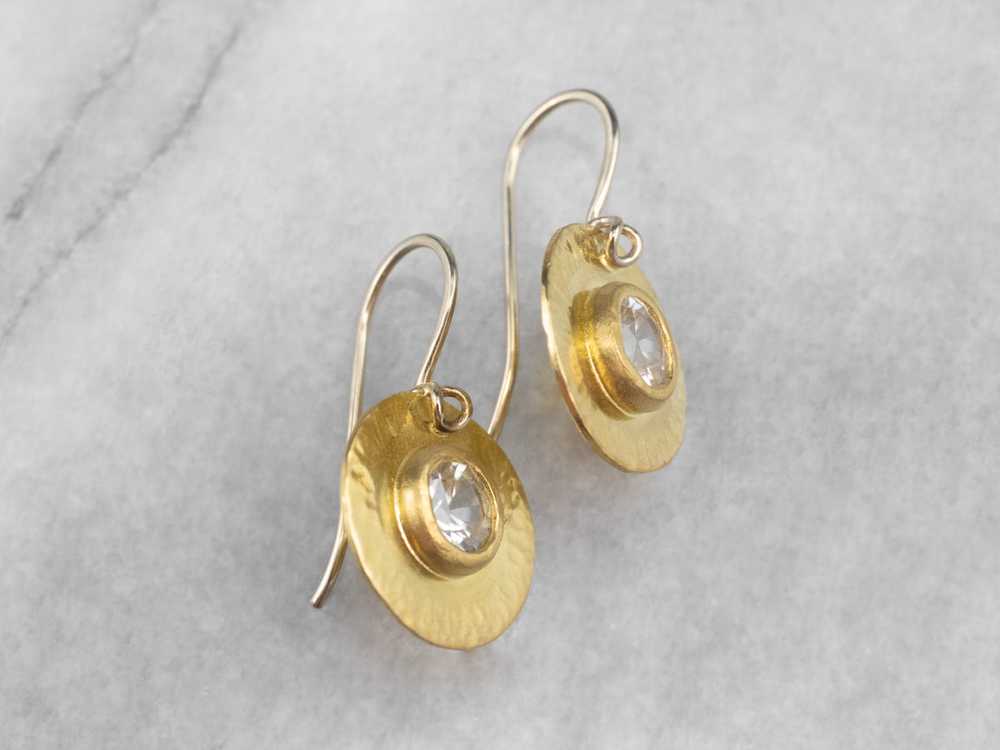 22K Gold White Zircon Drop Earrings - image 4