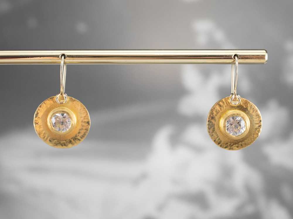 22K Gold White Zircon Drop Earrings - image 8