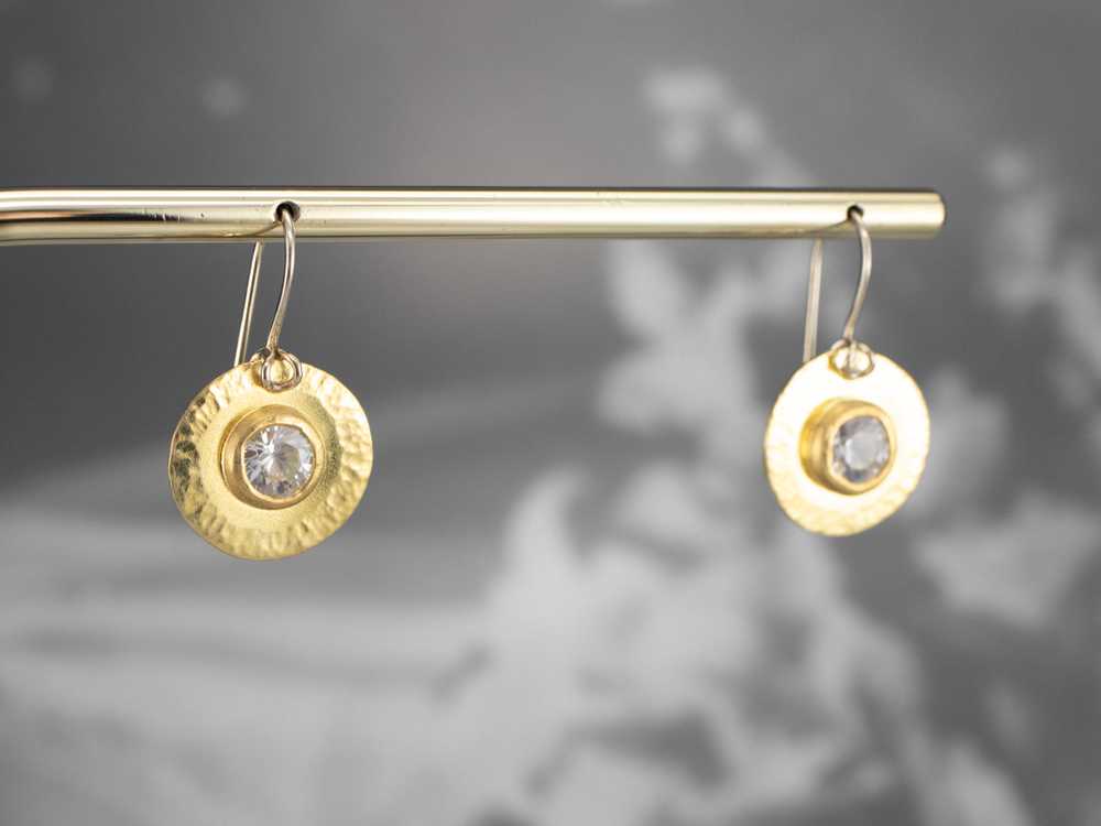 22K Gold White Zircon Drop Earrings - image 9