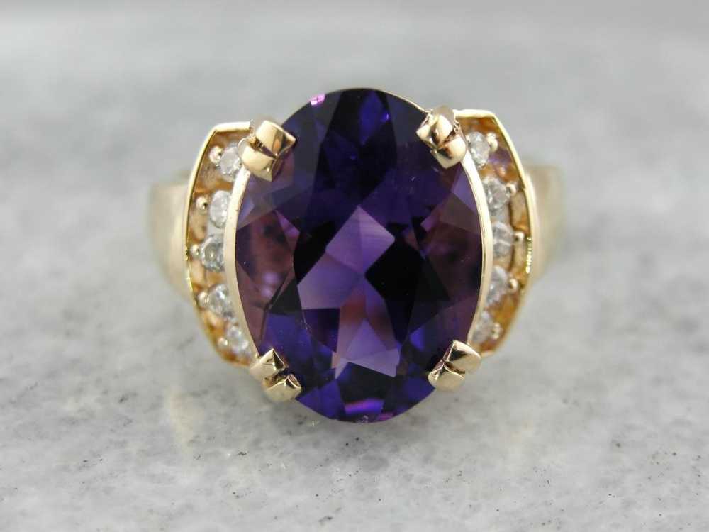 Beautiful Amethyst and Diamond Cocktail Ring - image 1