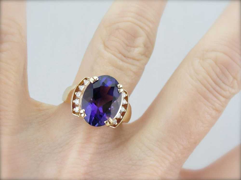 Beautiful Amethyst and Diamond Cocktail Ring - image 5