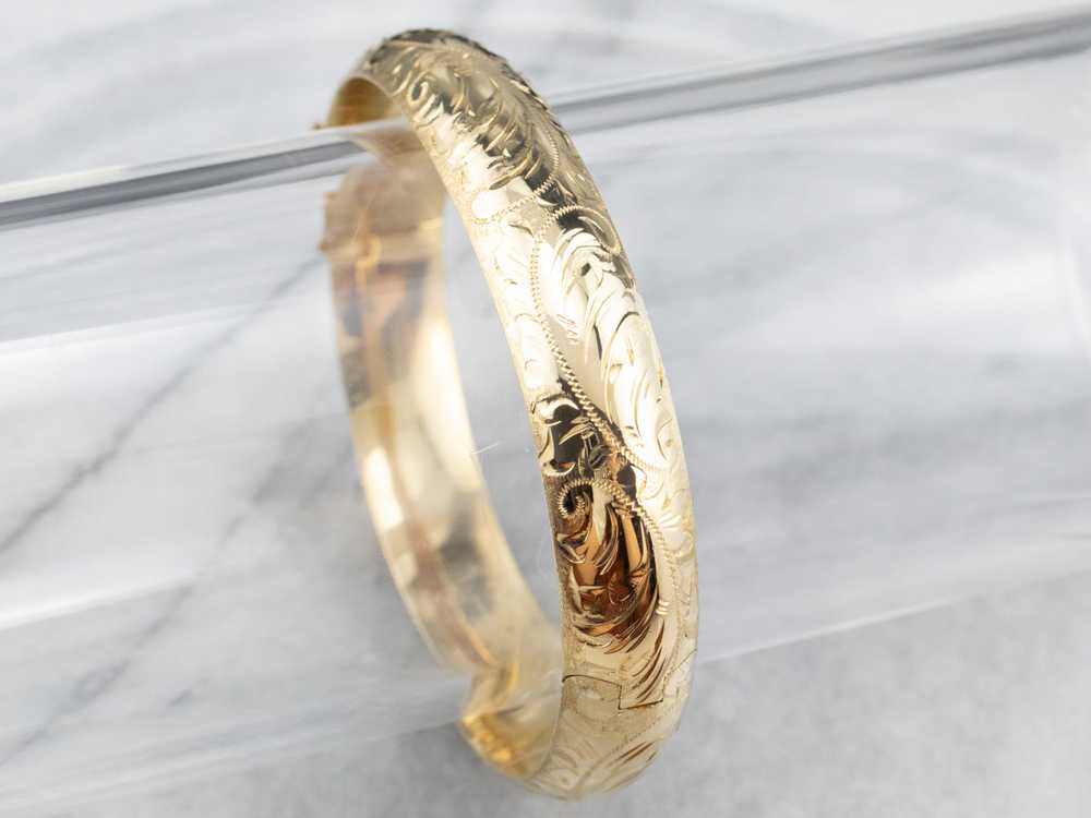 Engraved Gold Bangle Bracelet - image 1