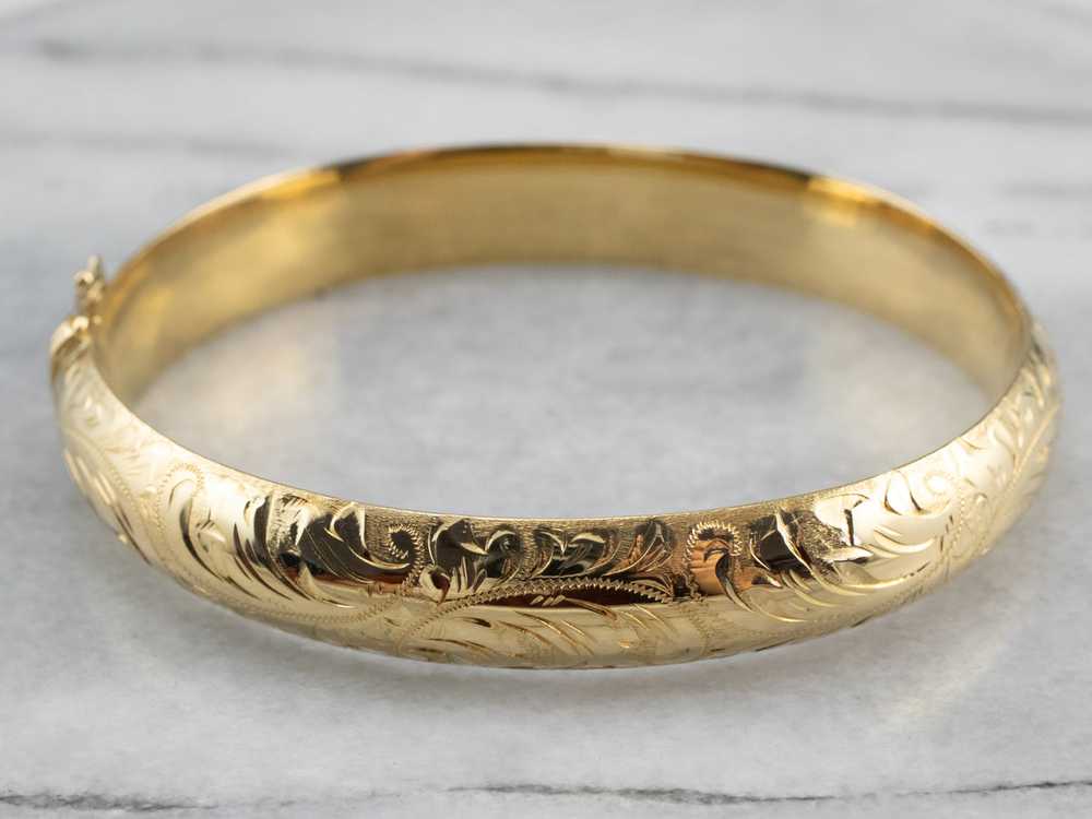 Engraved Gold Bangle Bracelet - image 2