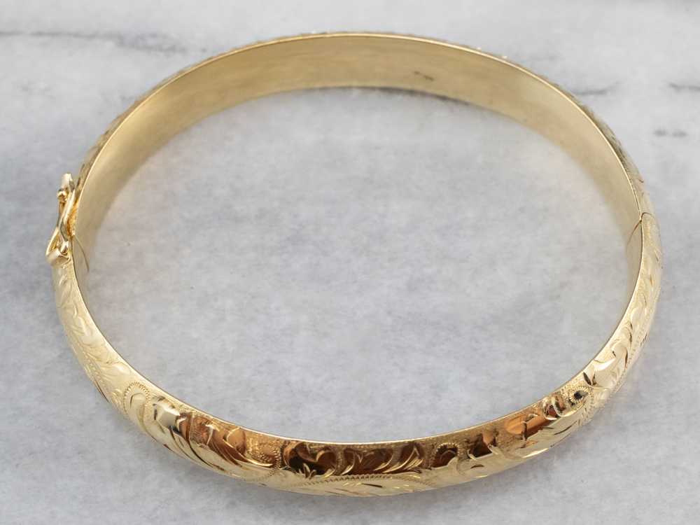 Engraved Gold Bangle Bracelet - image 3