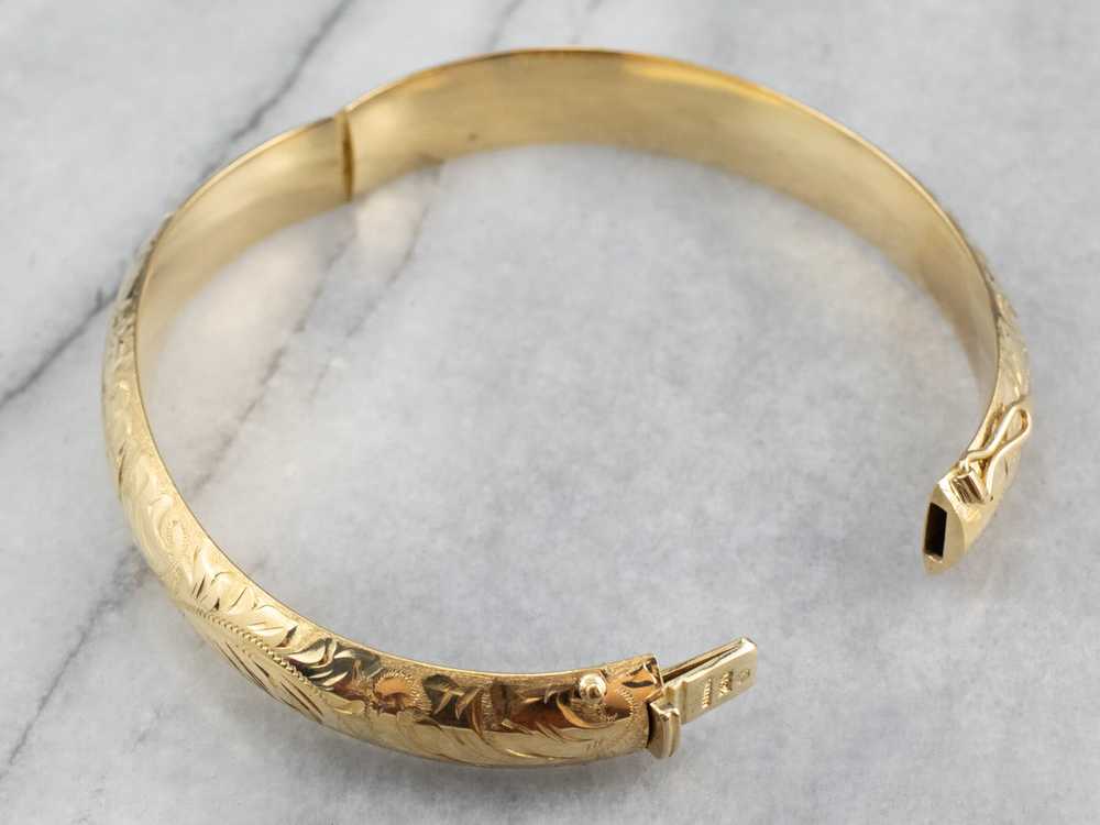 Engraved Gold Bangle Bracelet - image 4