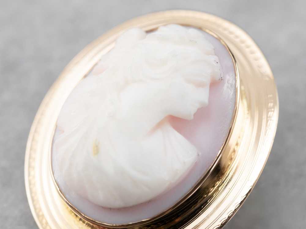 Vintage Pink Shell Cameo Gold Brooch - image 10